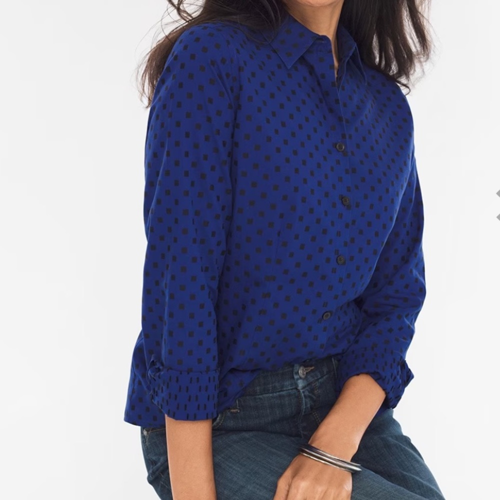 Chico’s Women’s No-Iron Blue Chic Jacquard Shirt Size 2.5